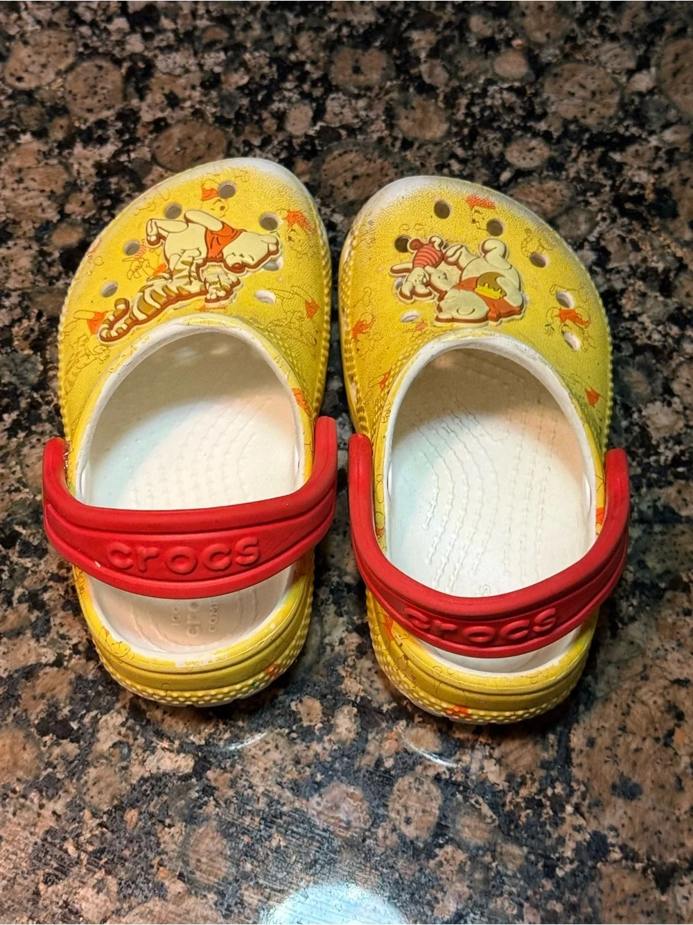 CROCS Kids' Yellow Winnie the Pooh Clogs with Red Strap